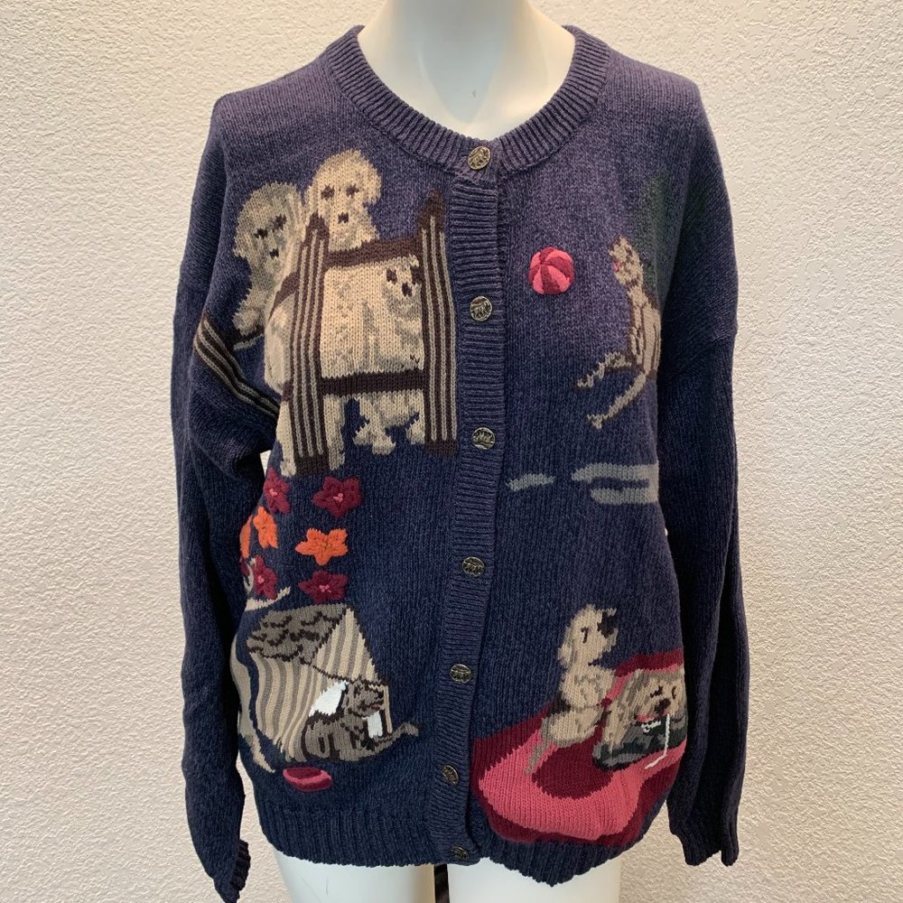 Northern Reflections cotton cardigan sweater size L dogs and puppies